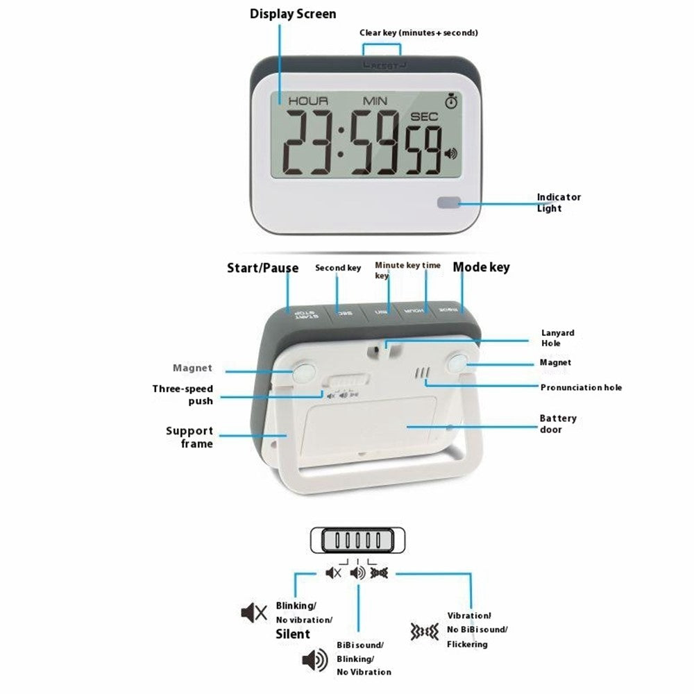 Multifunktionell Digital Timer och Klocka med Stora Siffror