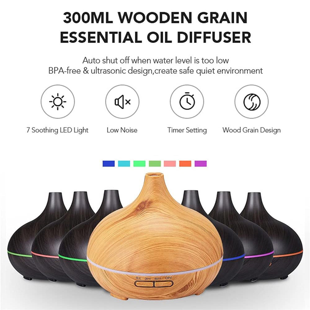 Aromadiffusor & luftfuktare 300 ml med LED-ljus